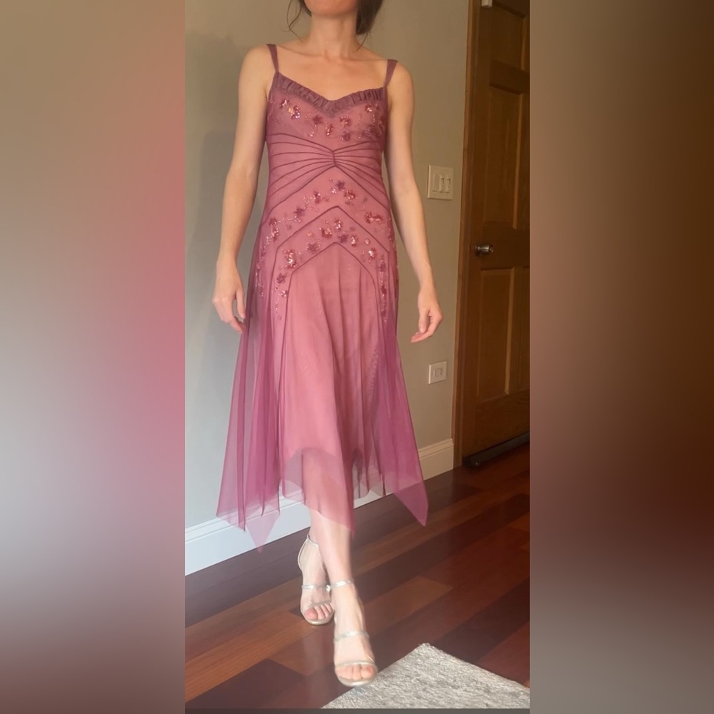 BCBG beaded fairycore pink midi dress